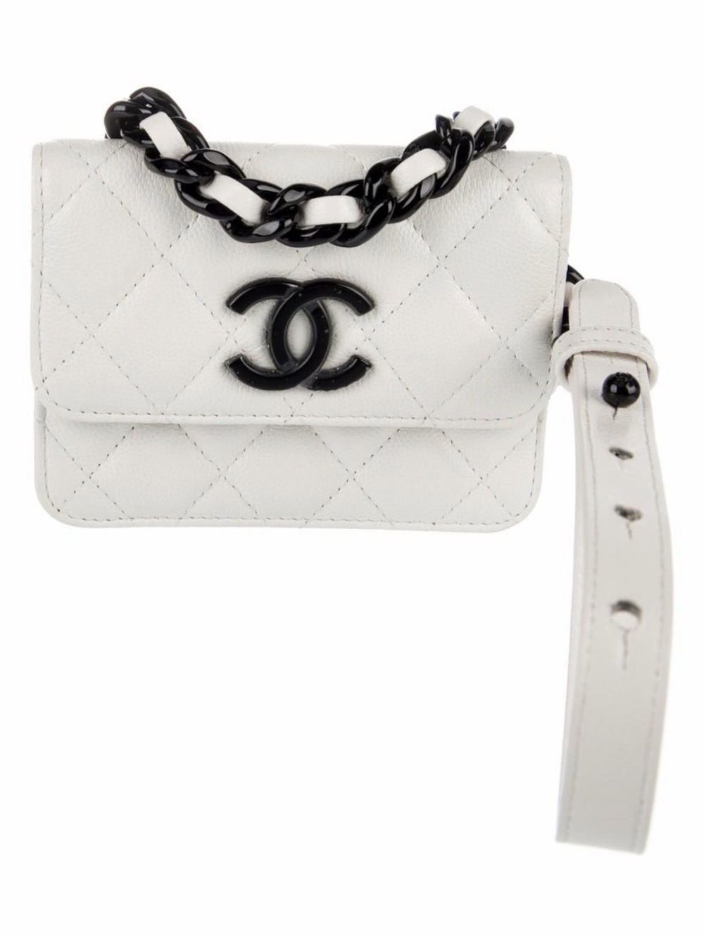 CHANEL White Quilted belt bag with Black CC Hardware